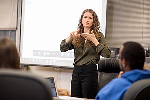 deaf education interpreter at front of class